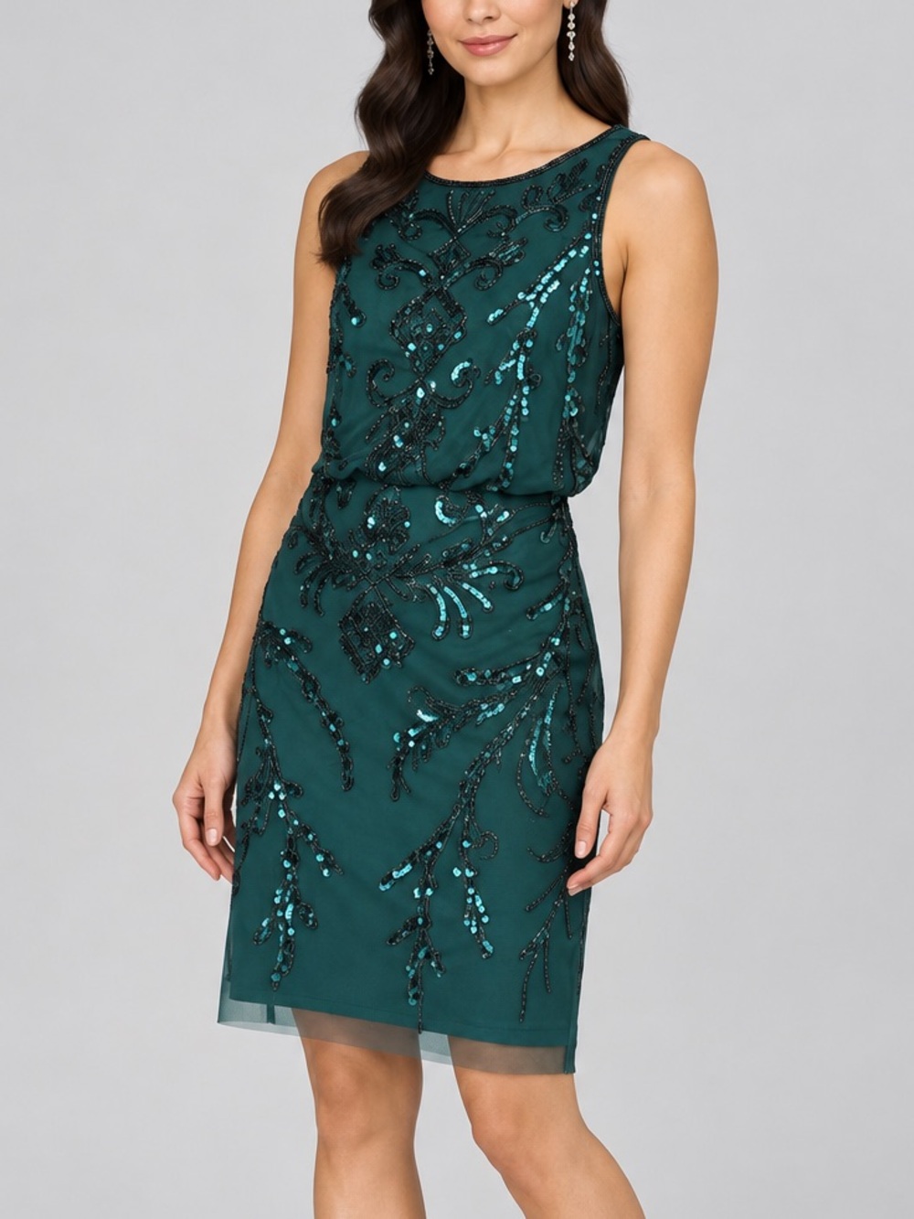 🆕🌲✨Papell Studio Emerald Green Beaded Sequin Sheath Dress Size 4 Long Evening